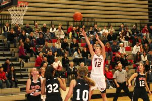 Melissa Williams scores two points for the Papermakers in a seesaw match up with the Washougal Panthers Dec. 28, at Camas High School. The Papermakers prevailed over their long time rivals 48-41.