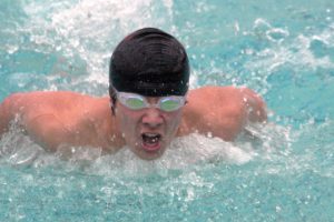 Kevin Li was one of several Papermakers who propelled the Camas boys swimmers to the district championship Saturday, at Kelso High School.