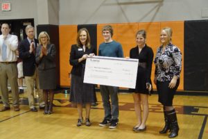 Lacamas Community Credit Union recently donated $3,000 to the Washougal School District. Pictured are (left to right), Washougal High School Principal Aaron Hansen, School Board President Blaine Peterson, School District Superintendent Teresa Baldwin, LCCU President/CEO Kathleen Romane, WHS students Hunter Ringsage and Aviv Bressler, and LCCU Washougal Branch Manager Darcie Williams.