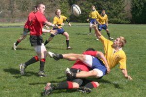 Tanner Lupton (left) gets a golden opportunity to score five points for the Camas rugby team after Hanini Buchanan (center) knocked the ball loose. The Mean Machine beat Polk County 17-5 April 2, at Skyridge Middle School in Camas. The Mean Machine play the next two games in Oregon, before returning to Skyridge on April 30.