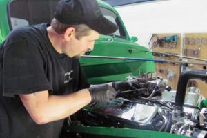 Brian Radford, co-owner of Classic Muffler & Brakes, adjusts the carburetor of a 1939 Chevrolet. The shop recently opened in downtown Camas, next to Sears Hometown store. Classic Muffler, also owned by Radford's wife Pamela and his parents Robert and Donna, specializes in hitches, custom exhaust, brakes and general auto repair. Brian and Pamela also own Classic Automotive & Collision Center, in Washougal, which offers tune-ups and state-certified emissions repairs.