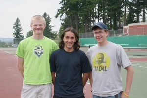 Nico Lema Severich (center) became good friends on the Washougal tennis courts with Patrick McCarthy (left) and Eyan Cagle (right). The three Panthers played in the state tournament May 27 amd 28 in Seattle.