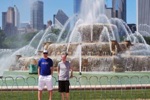 Vancouver's Michael Walsh (left) and Washougal's Patrick Johnson (right) stand in front of the Buckingham Water Fountain, at Grant Park in Chicago. More photos and an online journal are available at www.sportroadtrip.com.