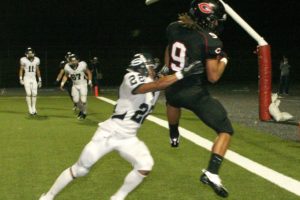 Addison Owen (right) returned a punt, made a catch in the end zone and took an interception all the way back for three touchdowns to help the Camas High School football team beat Hudson's Bay 66-14 Friday, at Doc Harris Stadium.