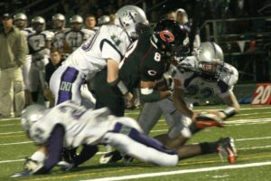 Miguel Salamanca (8) amazed the audience at Doc Harris Stadium Friday, by catching a tipped pass in the air and putting the Papermakers in position to score a touchdown. Camas defeated Heritage 34-15 to improve to 7-0.