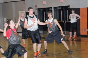 See the contrast in sizes on the Washougal boys basketball team. Michael McElroy (3) is the shortest at 5 feet, 4 inches tall, while Isaac Bischoff (10) and Kyle Monsrud (12) are both 6-6. Patrick McCarthy (background) is 6-4.