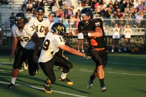 Sam O'Hara makes a run for the end zone for the Washougal football team Friday, at Fishback Stadium. The Panthers beat Hudson's Bay 41-9.