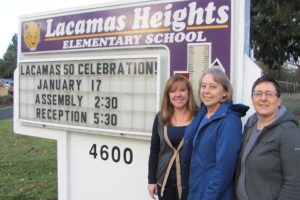 From left, Lacamas Heights Principal Julie Mueller, alumna Sharon Carmichael and parent volunteer Karen Wood, with the help of a committee, are organizing a celebration to mark the school's 50th anniversary.