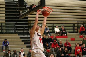 Trevor Jasinsky kick started the offense with a 3-pointer and this slam dunk Wednesday, at Camas High School. The Papermakers defeated Southridge, of Surrey, B.C., 56-40. Jasinsky led the attack with 21 points, while only playing two-and-a-half quarters.