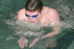 Jake Yraceburu finished second behind Camas teammate Kasey Calwell in the 100-meter breaststroke Monday, at LaCamas Swim and Sport. The Papermakers beat Mountain View 167-116 for the league championship. Camas also defeated Evergreen 213-30, Heritage 221-14 and Union 200.5-80.5.