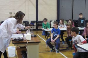 Students in the Camas Community Education Mad Science class learn more about sublimation, and the different forms matter can take.