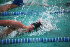 Jeff Fadlovich pulls ahead of Chris Xue during the final lap of the 400-meter freestyle race Wednesday, at LaCamas Swim & Sport. Camas defeated Mountain View, Union, Evergreen and Heritage in this clash of rival high schools for the 4A Greater St. Helens League championship.