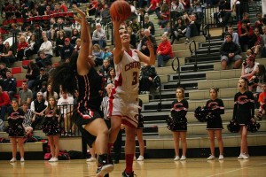 Brenna Khaw delivers two of her team-leading 16 points for the Papermakers Jan. 24, in Camas.