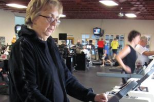 Marian Lilley worked out Monday, at LaCamas Swim & Sport, in Camas. Lilley, 78, of Fern Prairie, has experienced two heart bypass surgeries. "Exercise is very important," she said. "I try to get here at least three days a week."