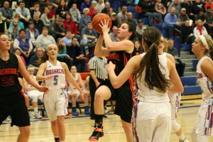 Alyssa Blankenship scores two of her 36 points for Washougal in a 2A district semifinal game Monday, at Ridgefield High School. Mark Morris won 73-59.