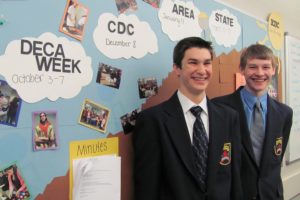 Brandon Vega (left) and Ben Hagen both "double qualified," for the state DECA competition in March. DECA is a business and marketing club at Camas High School.