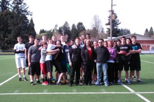 As the artificial turf at Fishback Stadium has reached its life expectancy, Washougal High School Turf Campaign members Kyle Eakins, Amanda Klackner and Rick Thomas (pictured left to right) designed a fundraiser to help the school district purchase a new turf field for Washougal students and athletes.