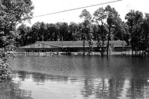 Just as Pat Mason was getting ready to open Wagon Wheel Park, the Memorial Day flood of 1948 hit. He led the construction of a 10-foot tall dike to protect his new building from flood waters.