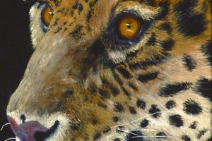 This leopard was created using oil paints on dream canvas. It was inspired by a photo taken at the Philadelphia Zoo.