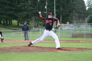 Camas High School senior Tyler Hallead fired four scoreless innings pitched before a hail storm suspended play against Skyview. The teams will pick the game up from where it left off in the bottom of the fourth inning Thursday, at 4 p.m., in Camas.