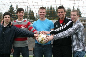 Washougal soccer players Spencer Carnera, Elesey Razumovskiy, Caleb Howard, Sam O'Hara and Michael Wright (left to right) helped the Panthers beat Mark Morris in a shootout. Wright, Razumovskiy, Carnera and O'Hara scored the goals, and Howard made two saves.