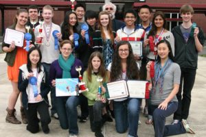 Camas High School students had a good showing at the recent Washington State Science and Engineering Fair finals. They include (bottom row, kneeling left to right) Yushuan Peng, Sophie Shoemaker, fifth-grader Emily Sheppard, Caroline Kealoha and Joanna Liao.; (top row, left to right) Elizabeth Nickerson, Aaron Deml, Kyle Binder, Camille Ritter, Jonathan Liao, Rachel Fadlovich, advisor Ron Wright, Reesab Pathak, Jonathan Ho, Meghal Sheth and Jackson Merle. Not pictured: Seniors Lily Hsu and Noah Encke.