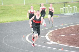 Sean Eustis breaks away for the victory in the mile run for Washougal April 16, at Fishback Stadium. Eustis won this event at the Kalama Invitational Friday, by setting a new meet record time of 4 minutes, 24.7 seconds.