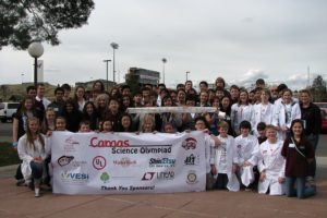 The Camas High School Science Olympiad Team celebrates after winning its third consecutive state championship. The event also included teams from Liberty and Skyridge middle schools, pictured here. State was held at Eastern Washington University in Cheney, Wash.