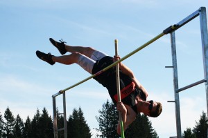 Washougal's Jacob Bowen clears 11 feet on the pole vault for second place Monday, at Fishback Stadium.