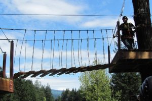 Large describes the sixth zip line in the tour, which takes riders on a steep plunge before slowing and coming to a stop approximately 900 feet later. It is located at the fifth hole of Skamania Lodge's golf course.