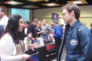 Awna Underwood, the district training leader for Sleep Train Inc., chatted with many individuals Wednesday, at the Clark College "Career Days" job fair. Recruiters from 46 companies and military personnel were available to answer questions posed by more than 800 job fair attendees. Underwood, of Camas, said Sleep Train is hiring for full time entry level sales positions. "We are looking for people that find joy in helping people, that enjoy conversations with the public and have great smiles and positive attitudes," she said.