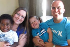 April and Aaron Marvin sat down Friday morning for photos with their sons Kamble, 2, and Carson, 3. The Marvins, of Vancouver, adopted Kamble in December 2012 from the Democratic Republic of the Congo, with assistance provided by Our Family in Africa, an organization based in Camas.