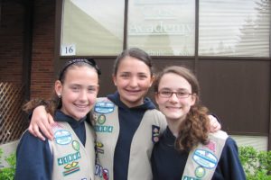 From left, Kamryn Wilson, Devyn Wilson and Maddie Scott, all students at Pacific Crest Academy, organized a craft drive for seriously ill children as a part of their Girl Scout troop community service project. Not pictured are troop members Evie Yoshimura, Emily Silva, Brianna Cloutier, Georgina George and Olivia Doumitt.