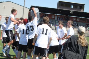 The Washougal boys soccer players celebrate their first trip to the 2A state championship tournament since 2001. The Panthers play Fife today at 6 p.m., at at Sunset Chevrolet Stadium next to Sumner High School.