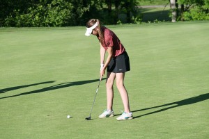 Hailey Oster shot a team-best round of 79 strokes for Camas in the first round of the district tournament Monday, on the Lewis River Golf Course, in Woodland. She's currently ranked third on the leaderboard.