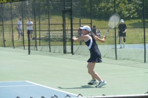 Camas freshmen Esther Kwon (pictured above) and Jen Lewis led the Papermakers to the bi-district tennis championship Saturday, at Clover Park High School. Kwon captured the singles crown and Lewis took third place.