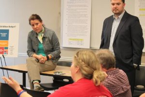 Sen. Ann Rivers (R-La Center) and Rep. Brandon Vick (R-Felida) listen to the concerns of teachers and other school staff during a town hall Saturday at the Camas Public Library. The 18th District legislators called the meeting to discuss state education funding.