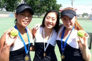 Camas girls tennis players Hannah Gianan, Esther Kwon and Jen Lewis led the Papermakers to third place at the state tournament, in Richland. Gianan and Lewis earned the doubles championship. Kwon finished fifth in the singles bracket.