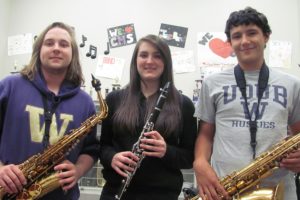 CHS seniors, from left, Paul Cooper, Annie Kanicki and Sam Svilar will march in the University of Washington band this coming fall.