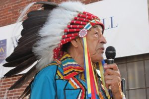 John "Buzz" Nelson, an elder in the Ogalla Sioux tribe, was among the speakers at the Pendleton Woolen Mill centennial ceremony Friday morning. Nelson, a Korean War veteran, said a Lakota prayer. He was later presented with a Pendleton blanket.