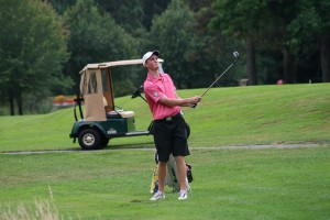 Brian Humphreys watches his chip shot land on the 15th green during the Hogan Cup Saturday, at Riverside Golf and Country Club. The 15-year-old from Washougal contended for the lead after shooting even par on the first day of the tournament.