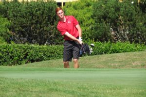 Brian Humphreys chips on to the 18th green before knocking his seventh birdie into the cup. The Camas High School junior shot 3-under par on the Tri-Mountain Golf Course, in Ridgefield, Sept. 9, to win the Jeff Hudson Invitational.