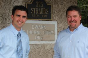 Nick Brown (left) was recently hired at Straub's Funeral Home in Camas, which is owned by Chris Dierickx (right). Dierickx and Brown are both licensed funeral home directors. Since joining Straub's in July, Brown has led an effort to add new technology to the funeral home's services. "He is me 15 years ago," Dierickx said. "I have been dragging my feet on some of this, and he is the one that was able to put it all together."