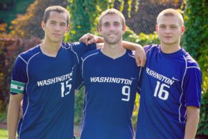 Camas High School graduates Brent Richards (class of 2008), Quinton Beasley (2009) and Drew White (2011) love wearing purple and playing for the University of Washington's mens soccer team.