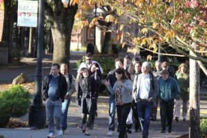 On Monday morning, CID Bio-Science Office Administrator Suzy Truitt (in light gray jacket) led a group of international delegates on a walk from their accommodations at the Camas Hotel to CID headquarters at 1554 N.E. Third Ave. The men and women, who hail from places around the world including Brazil, Chile and Pakistan, are in Camas to attend the company's week-long international distributor conference. They will spend time training, as well as sightseeing.