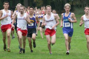 Camas runners Alex Pien, Andrew Duffy, Andrew Kaler and Tucker Boyd (left to right) grabbed the top four places in the 3A district boys race Thursday.