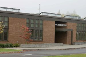 Among the energy efficiency elements of Hayes Freedom High School is its use of solar panels. The roof is sloped to the south to take advantage of 2,500 square feet of the photovoltaic panels. The design produces 16 watts of power per square foot at peak hour, and up to 40 kilowatts of electricity, which equals 43,200 KW-hours per year, saving $3,100 in electric bills.