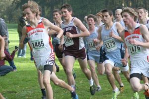 Washougal Panthers Isaac Stinchfield (left) and Sean Eustis (right) get off to a fast start in the 2A boys district cross country race Saturday.