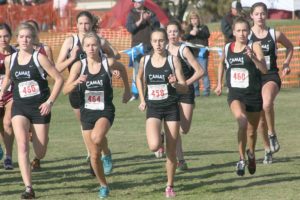 The Camas girls cross country runners get ready to run the race of a lifetime at the 3A state meet Saturday, in Pasco. Pictured in the front row (left to right): Lindsay Wourms, Austen Reiter, Alexa Efraimson, Megan Napier; back row (left to right): Camille Parsons, Alissa Pudlitzke and Trisha Patterson.