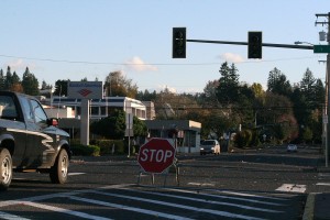 Heavy winds and downed trees caused power outages in several spots around Clark County today, including in Camas where traffic lights were out of service (Northeast Third Avenue and Dallas Street pictured abpve).  As of 2 p.m., power had been restored to most of the Camas-Washougal area.